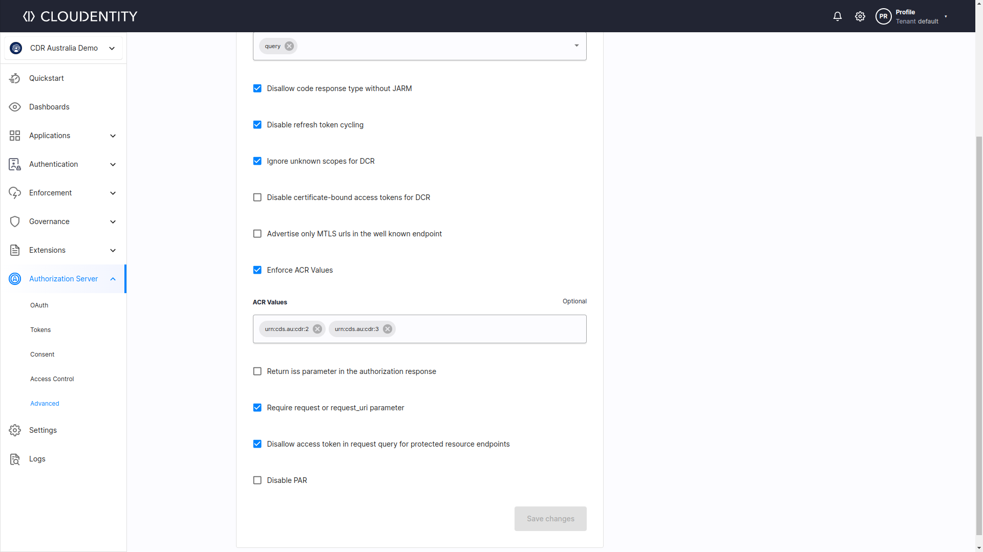 ACR settings in ACP CDR compliant workspace