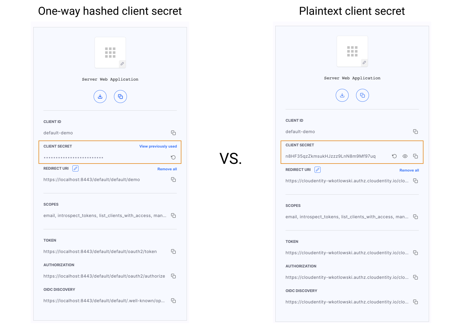 Difference between plaintext and hashed secrets