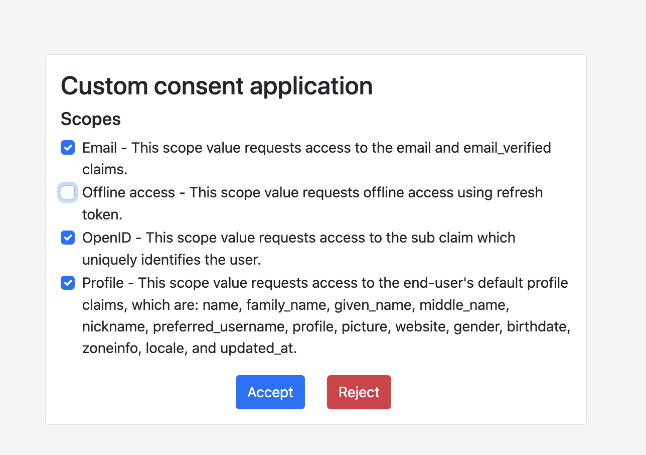 Custom consent app