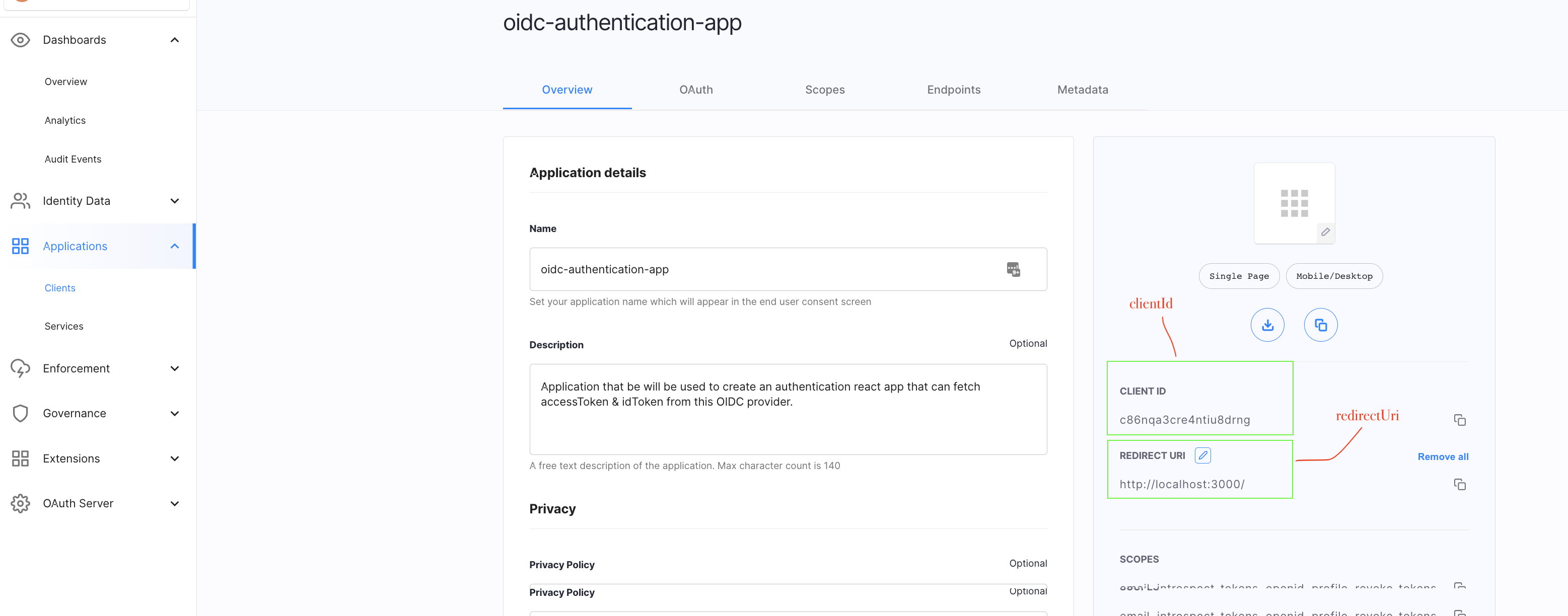 Cloudentity OAuth config