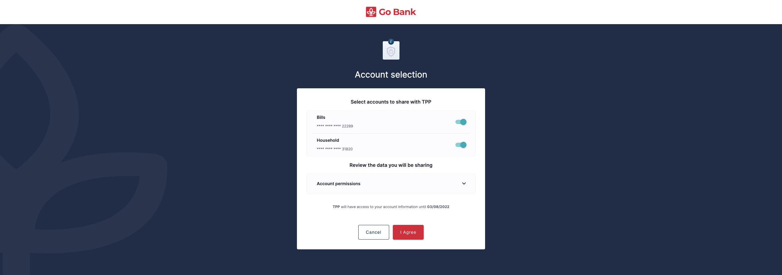 Bank consent page