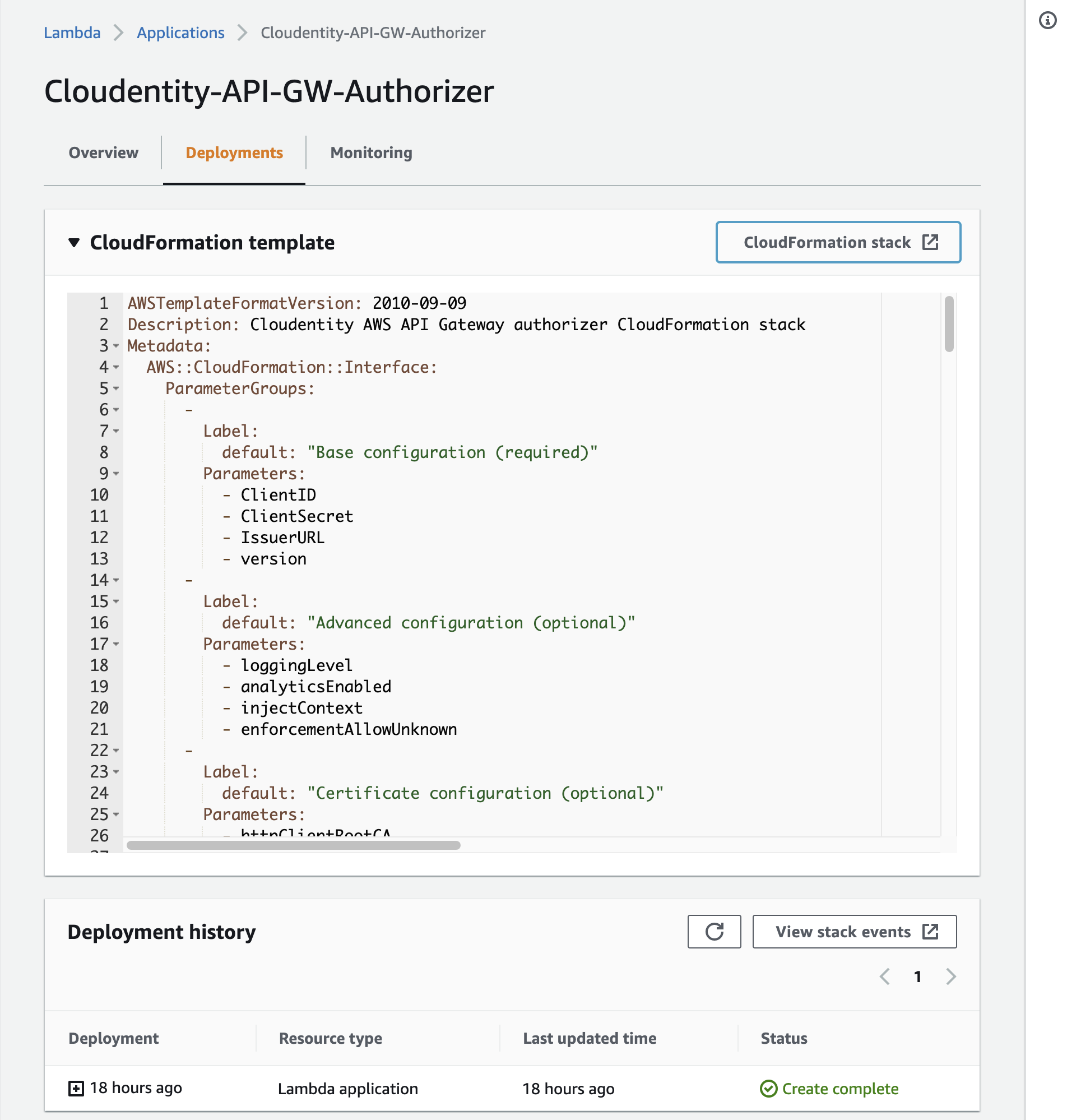 Cloudformation - Authorizer deployed