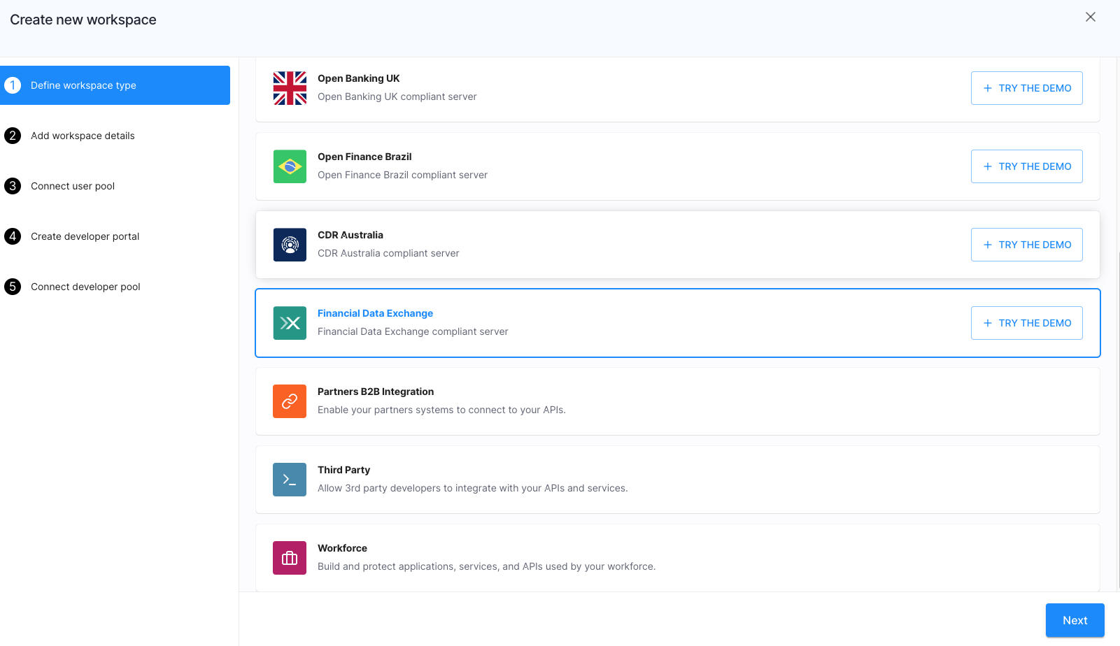 Financial data exchange workspace