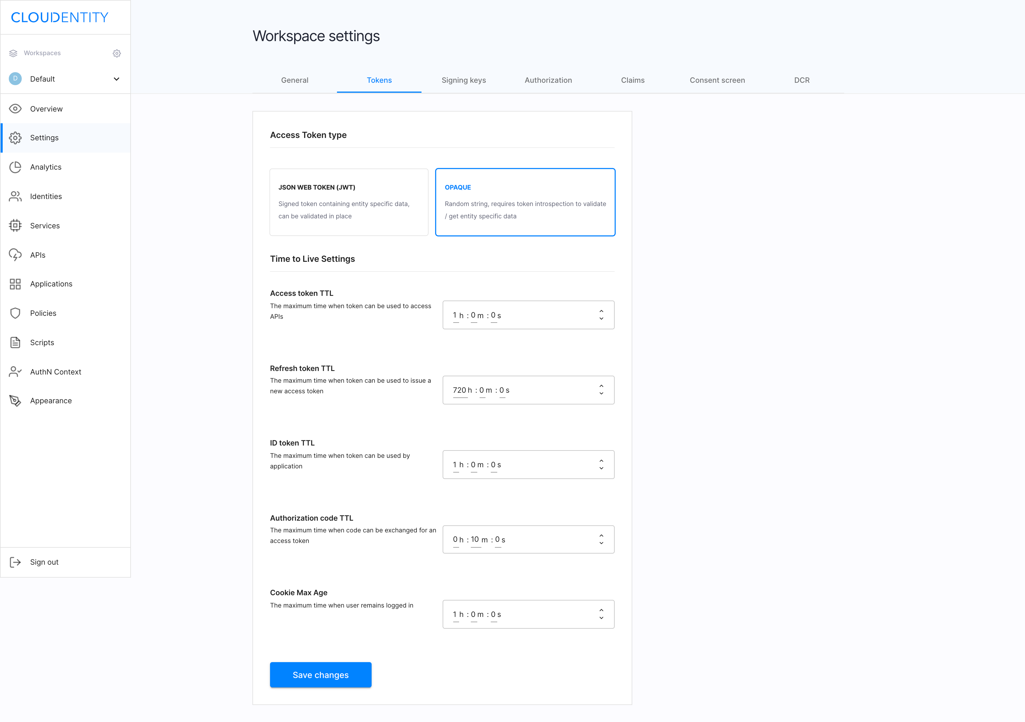 Enabling opaque tokes in Cloudentity